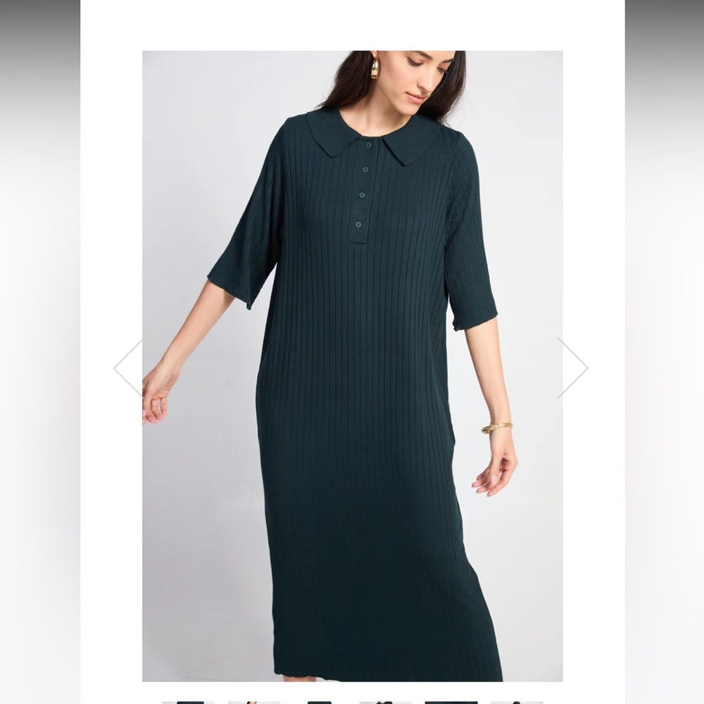 Solika Elegant Green Midi Dress knit